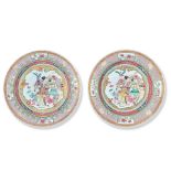 A FINE PAIR OF FAMILLE ROSE RUBY-BACK SEMI-EGGSHELL 'LADY AND BOYS' DISHES Yongzheng (2)