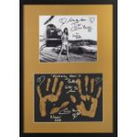A photograph with signature and hand prints for Bond Girl Caroline Munro,
