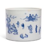 A BLUE AND WHITE 'SPRING EVENING BANQUET' BRUSHPOT, BITONG Kangxi
