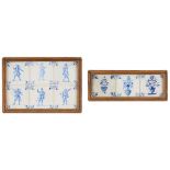 Two framed groups of Delft blue and white tiles 18th century (2)