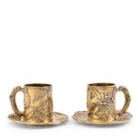 Pair of French .950 Silvergilt Cups and Saucers,