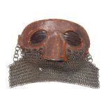 Terence Stamp: A World War I leather and chainmail tank 'splatter' mask, circa 1920,