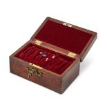 A George III and later mahogany, ebony and boxwood chequer-banded jewellery box, used by Neil/Ge...