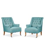 A pair of button back upholstered armchairsFirst seen Season 3, Episode 3, 'All Debts Paid', for...