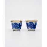 A PAIR OF BLUE AND WHITE SOFT-PASTE 'LANDSCAPE' CUPS Late Qing Dynasty (2)