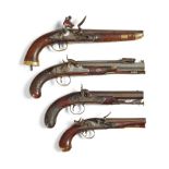 A selection of Four late 18th and 19th century flintlock and percussion holster pistols