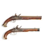 A Scottish 22-bore brass barrelled flintlock holster pistol, late 18th century By Thomson (2)