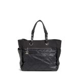 CHANEL: BLACK CANVAS PARIS-BIARRITZ TOTE 2006-2008