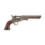 A CIVIL WAR COLT MODEL 1851 NAVY REVOLVER AND LEATHER HOLSTER,