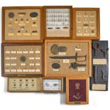 A COLLECTION OF CIVIL WAR RELICS, MOUNTED IN EIGHT FRAMES.
