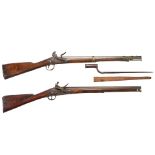 TWO EARLY 19TH CENTURY FLINTLOCK MILITIA CARBINES.