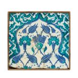 Carreau de revêtement d'Iznik, Turquie, XVIIème siècleAn Iznik pottery tile Turk...