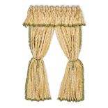 A Pair of Custom Floral Yellow Silk Drapes and Matching Valance, 20th Century,