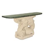 A carved stone and marble console table