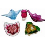 Group of decorative art glass to include Bohemian pieces and Murano. Features hand blown designs,