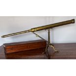 A 19th century brass cased Library telescope, manner of Negretti & Zambra,  with a fitted case,