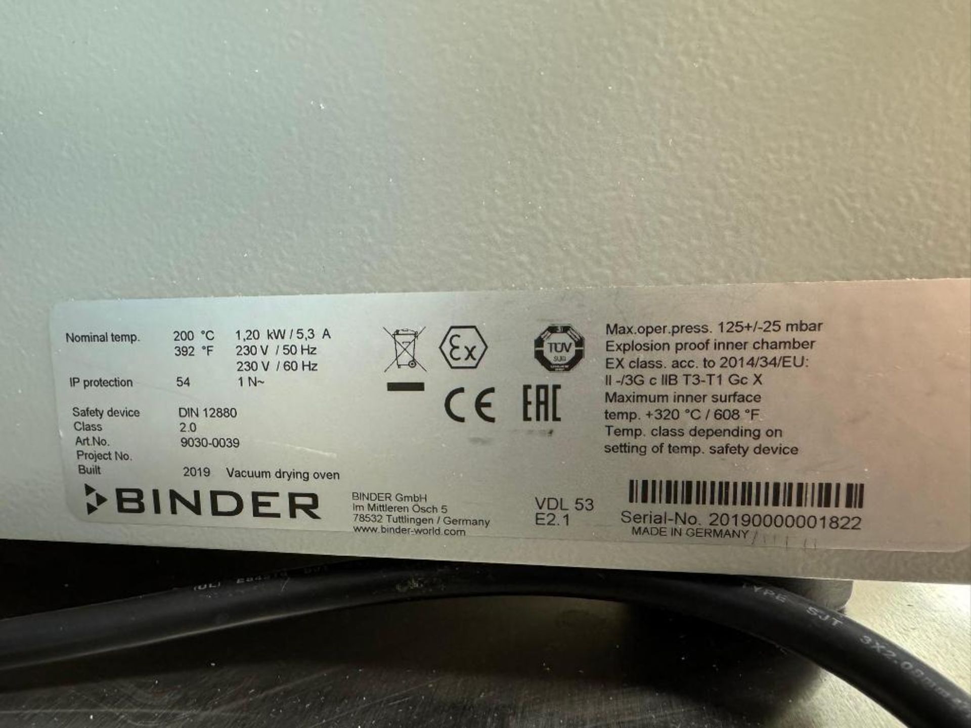 Binder Vacuum Drying Oven, Model VDL 53, Serial# 20190000001822, Year ...