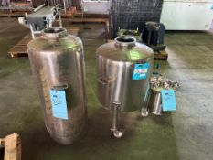 Lot of: (1) 24.5 Gallon Stainless Steel Tank, (1) 26 Gallon Portable Stainless Steel Tank. (1) 5.4 G
