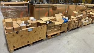 (LOT) 4 PALLETS OF ASSORTED KUKA HARDWARE, ANCHORS, BOLTS, SPACERS, CABLES, LAMORA OIL, ETC.
