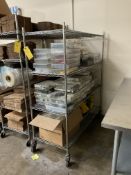 CHROME WIRE SHELVING WITH CONTENTS, ELECTRICAL COMPONENTS