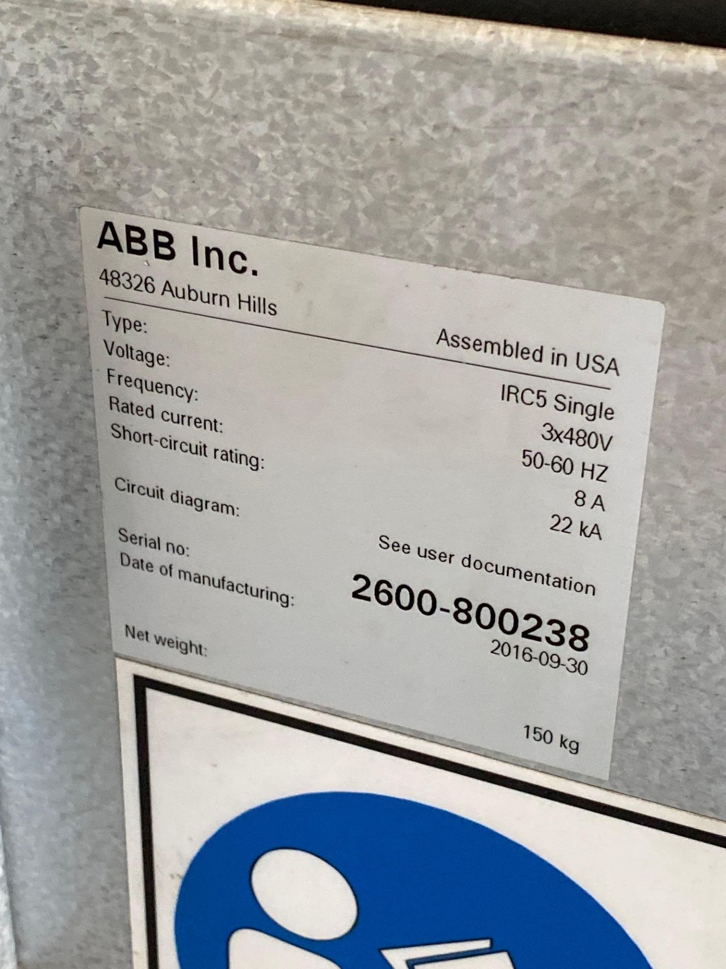 Loading Fee: $ 120.00 ABB IRB 2600 Robot Mfg’d: 2016-9 w/ IRC5 ABB ...