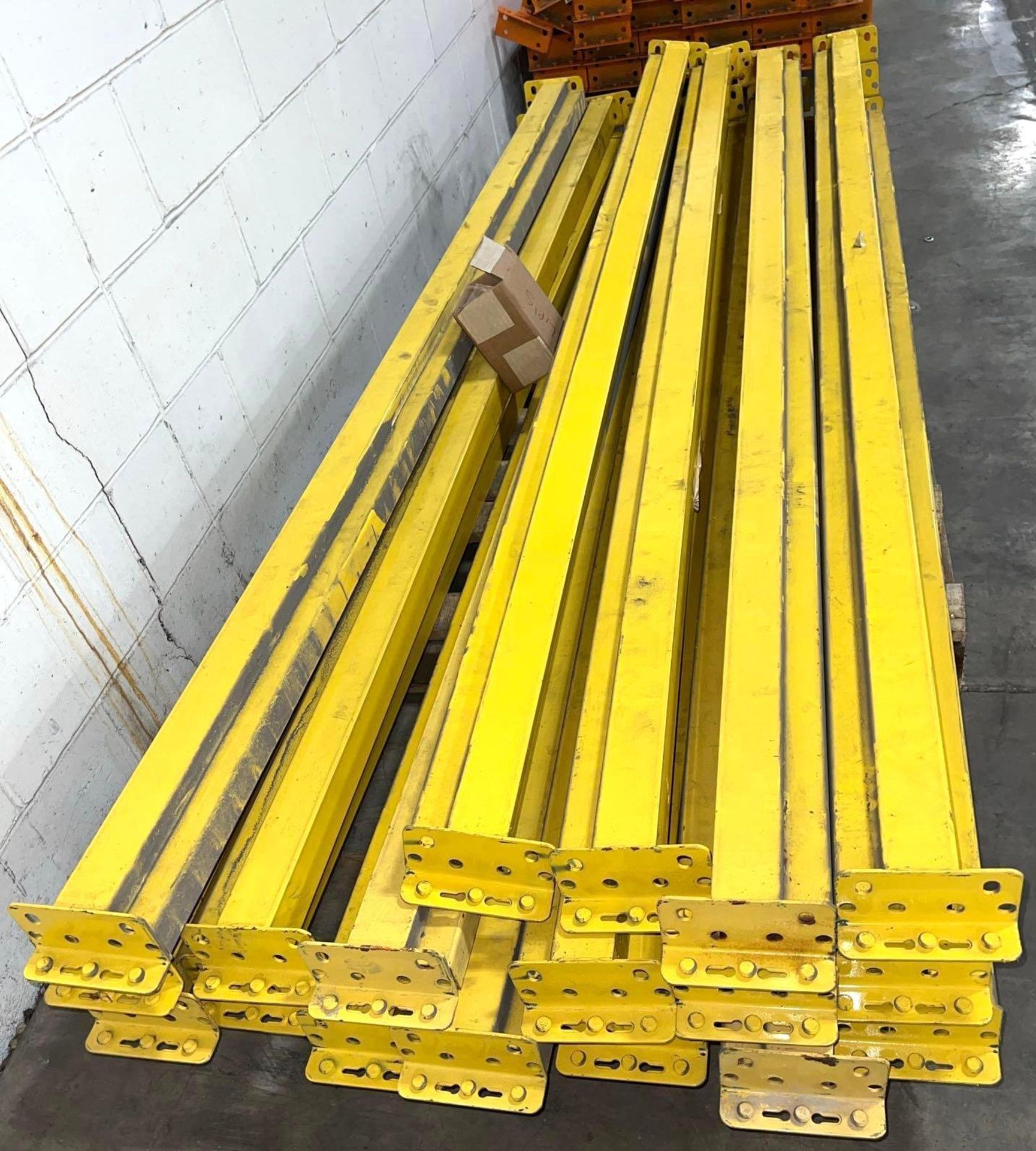 Lot of (18) 4in x 96in Pallet racking Beams Teardrop