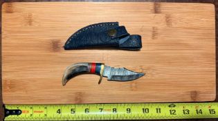 Small Bowie Knife with Horn-like Handle and Sheath