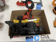 (LOT) ELECTRIC TOOLS INCLUDING 3" X 21" WARRIOR BELT SANDER, 3/8" BLACK AND DECKER DRILL, WORK
