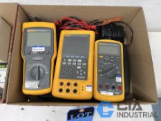 (LOT) (3) ELECTRIC TESTERS; FLUKE METERS INCLUDING 1520 MEGA OHM METER, 743B DOCUMENTING PROCESS