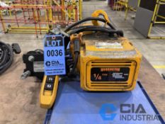 1/4 TON CAPACITY HARRINGTON MODEL NER0035D PENDANT CONTROL CHAIN HOIST WITH TROLLEY