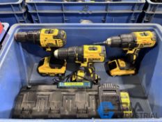 (LOT) (3) 1/4" DEWALT MODEL DCF887 AND (1) 1/2" DEWALT PISTOL GRIP CORDLESS IMPACT DRIVERS WITH 4-