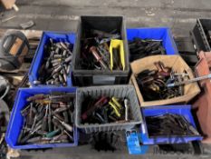 (LOT) MISC. HAND TOOLS INCLUDING NUT DRIVERS, LEVELS, PLIERS, SCREWDRIVERS