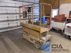HAULOTTE MODEL 1931E ELECTRIC SCISSOR LIFT; S/N 2042964, 74" LONG X 29" WIDE DECK WITH 32" DECK