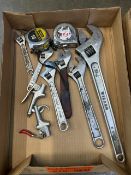 Assorted Hand Tools, adjustable wrenches, tape measures, air blow guns, screwdrivers, rubber mallet,