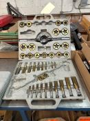 Comprehensive Tap and Die Set, Approx. 26 pieces, SAE & Metric thread sizes, likely steel material,