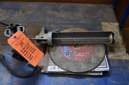 12" ABRASIVE WHEEL, SAND PAPER, CAULK GUN AND PORTER CABLE ROUTER BASE