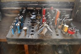LARGE ASSORTMENT OF ROUTER BITS IN FOAM STAND