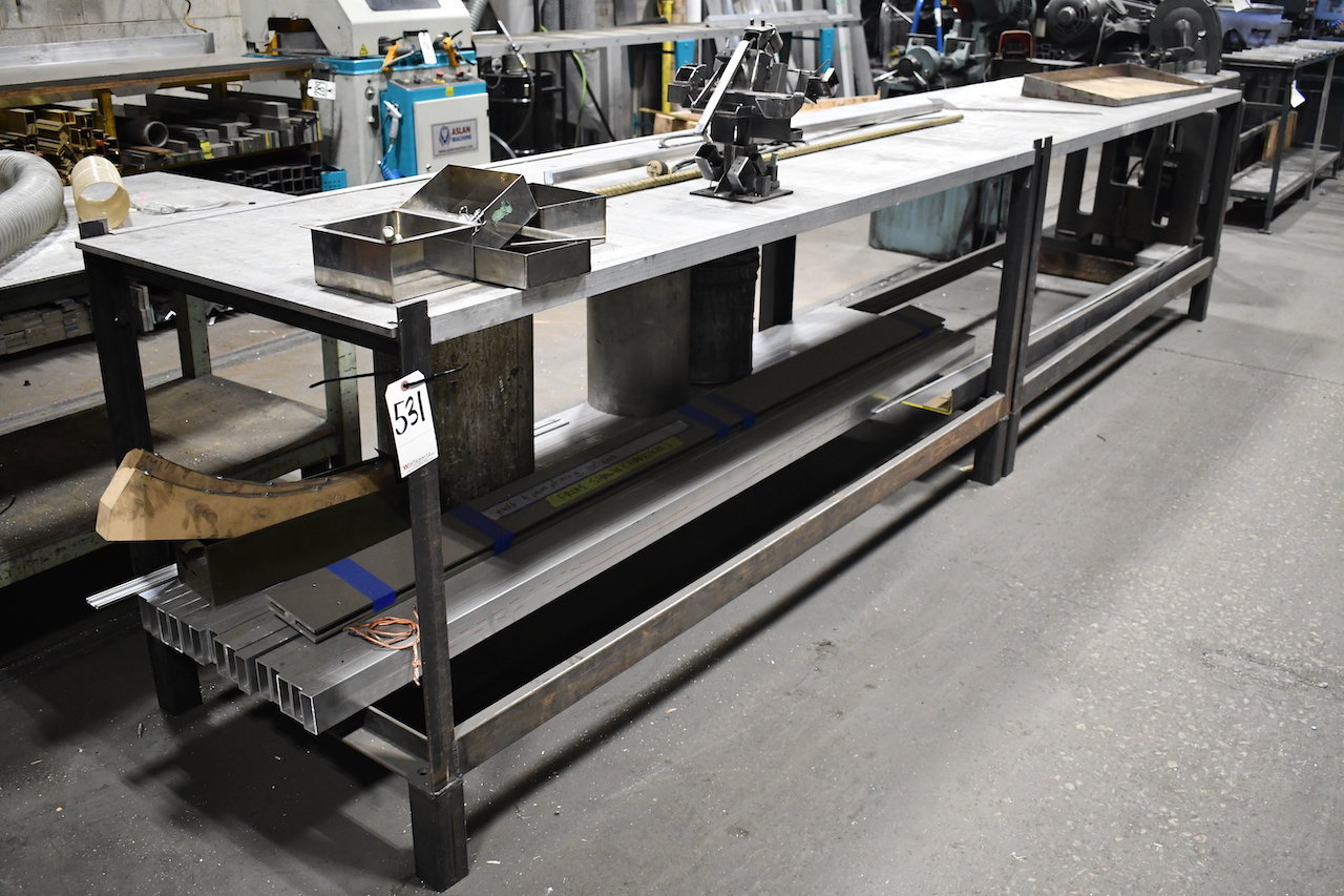 LOT (2) ALUMINUM TOP SHOP TABLES (NO CONTENTS)