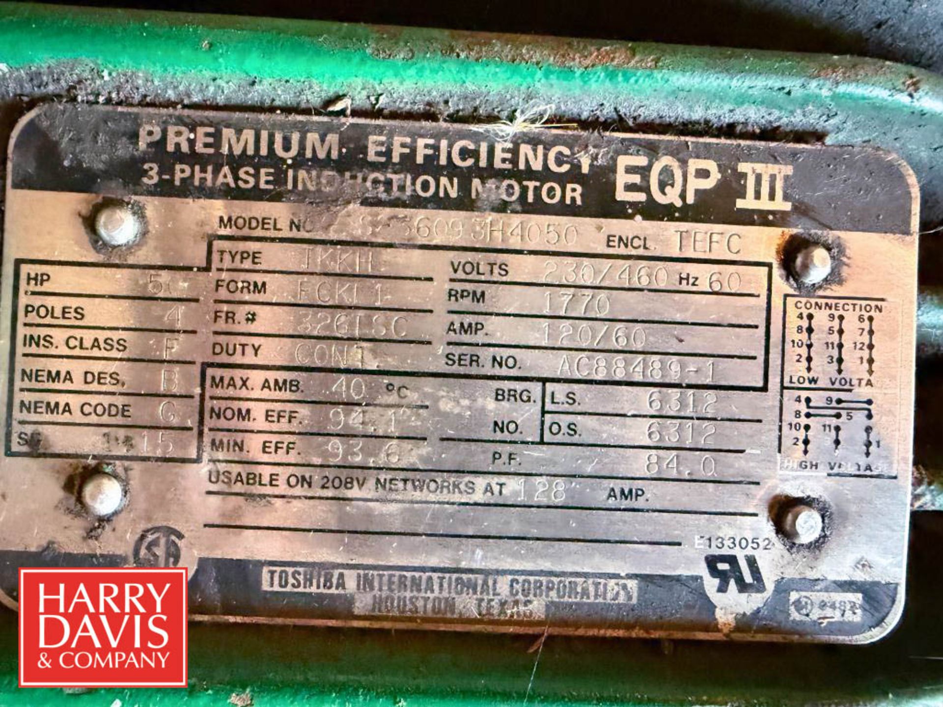 Motors: WEG 10 HP 3,450 RPM Motor, Baldor 20 HP 3,525 RPM Motor, Toshiba 50 HP 1,770 RPM Motor ( - Image 5 of 6