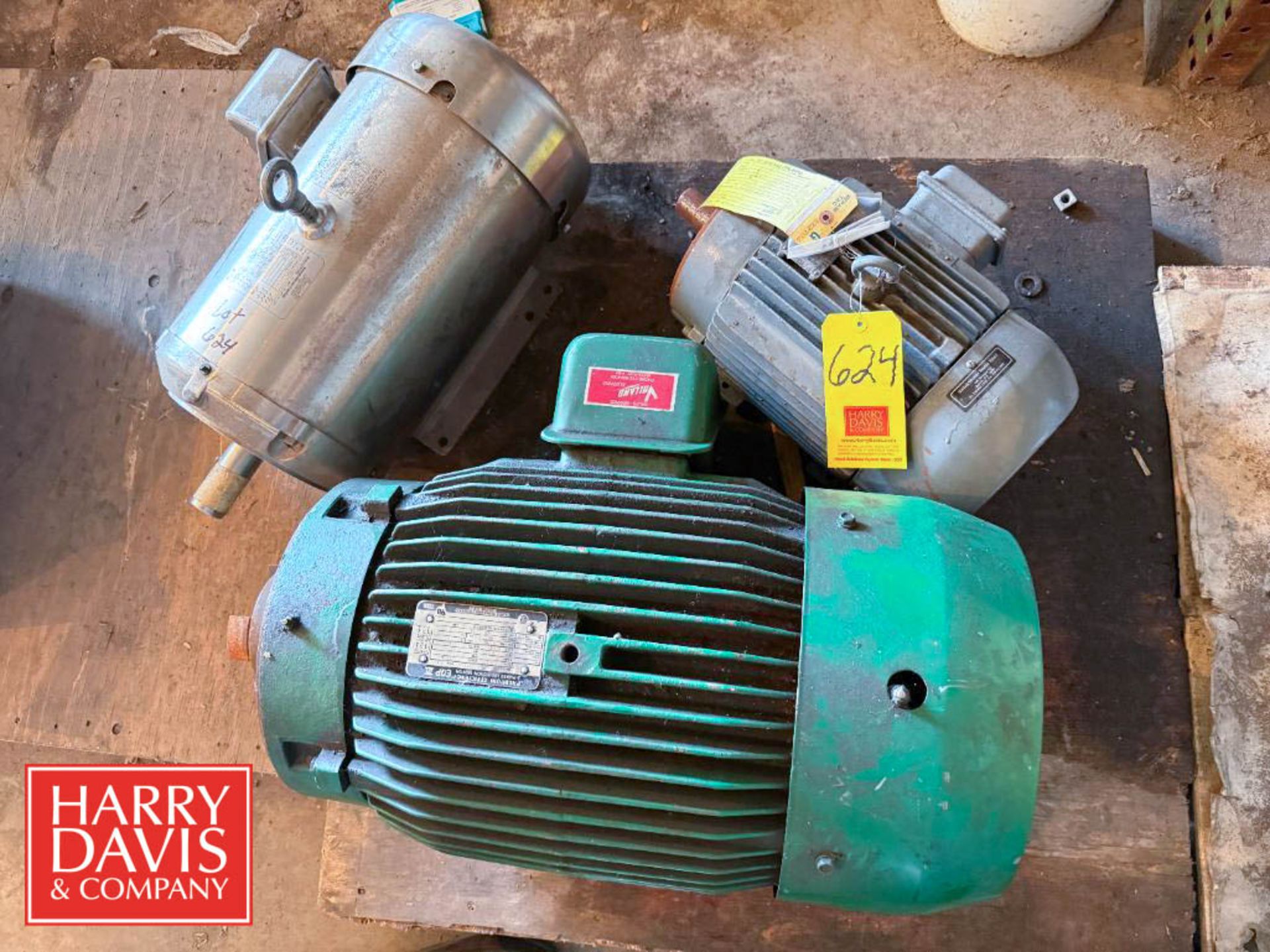 Motors: WEG 10 HP 3,450 RPM Motor, Baldor 20 HP 3,525 RPM Motor, Toshiba 50 HP 1,770 RPM Motor (