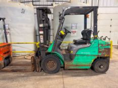 Mitsubishi Propane Fork Truck, Model: FG25N-LP, S/N: AF17D20310 with Rotator 3-Stage Mast