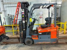 Toyota 2,500 LB Capacity Electric Fork Truck, Model: 7FBEW15, S/N: 23635 with 3-Stage Mast
