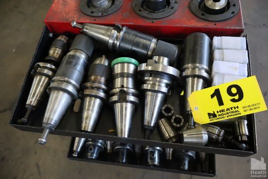 (7) ASSORTED BT40 TOOL HOLDERS WITH ASSORTED SPRING COLLETS AND PULL STUDS