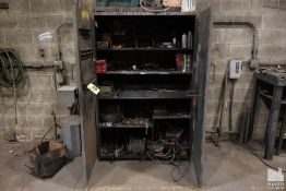TWO DOOR STEEL STORAGE CABINET WITH CONTENTS 48" X 26" X 74"
