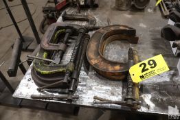 (7) ASSORTED C-CLAMPS AND TABLE CLAMP
