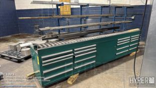 Storage Cabinet with 20 Drawers, roller conveyor and cantilever rack combo, 144" X 28" X 28"
