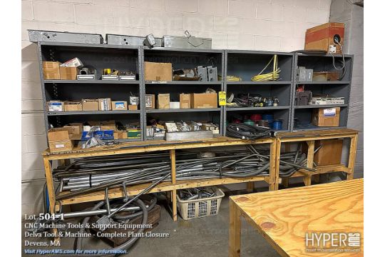 Lot of Electrical Supplies and Components with Metal Shelving Unit