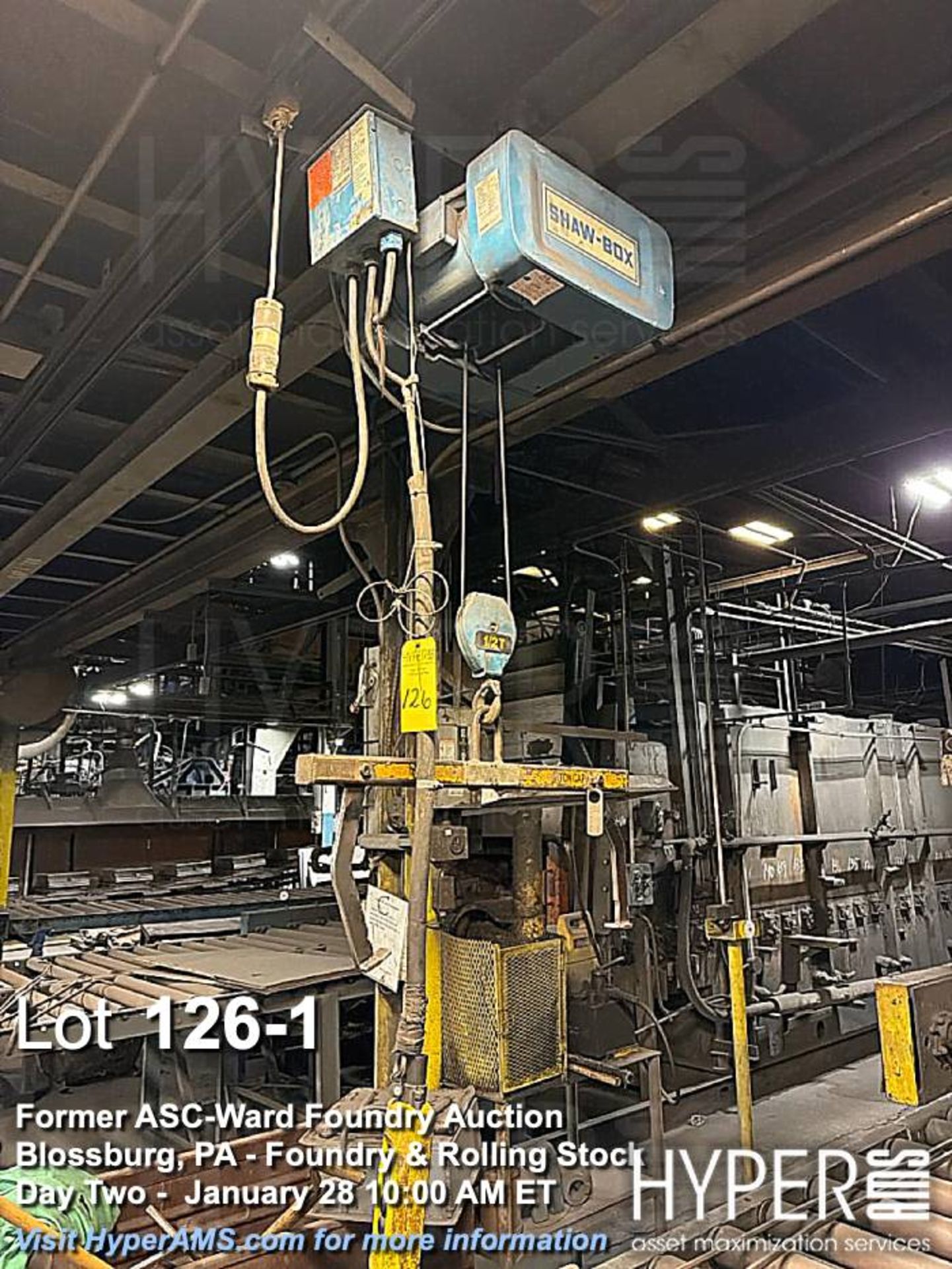 Shaw-Box Electric Wire Rope Hoist, 2 Ton Capacity, 460V 3-Phase, Push ...