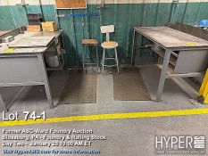 Set of (2) Industrial Gray Metal Workbenches, Steel Surface, 60x30x34 in, Back Lip