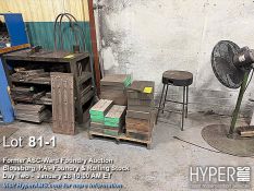 Lot of various metal plates, workbench and Industrial Pedestal Fan